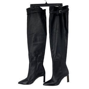 Asos Faux Leather Boots Sz 6 Over the Knee Adjustable Thigh Strap Buckle 3768